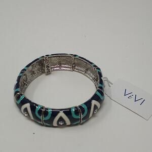 Vivi Love  NWT Women's Navy Turquoise & White Stretchy Bangle Bracelet
